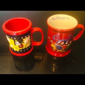 Two Mickey Mouse Plastic and Ceramic Disney 2005 Cups/Mugs 4” & 3 1/2”